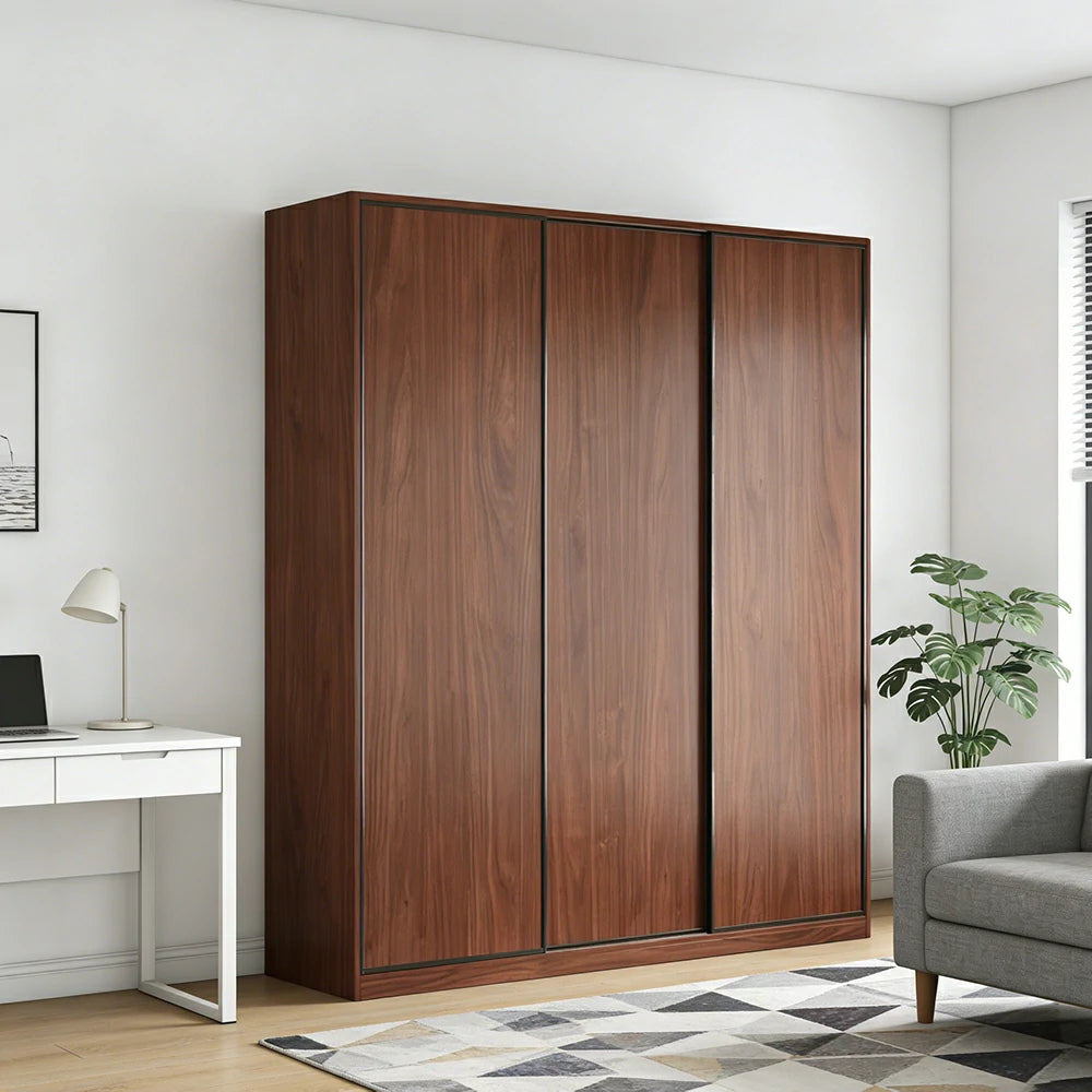 LIVARA 180/200cm Sliding Door Wardrobe - Space-Saving Design with Solid Oak Construction, Quiet Glide Tracks & Heavy-Duty Hanging Rail - Walnut