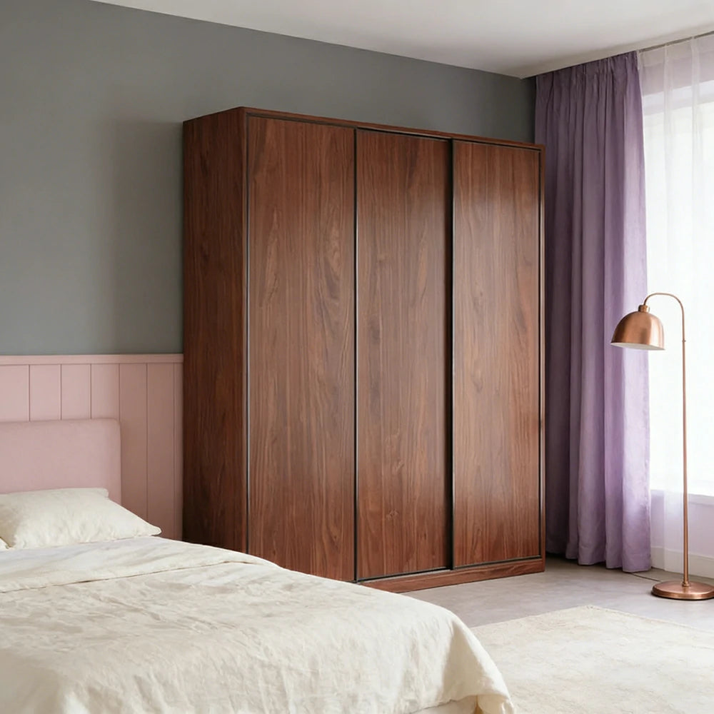 LIVARA 180/200cm Sliding Door Wardrobe - Space-Saving Design with Solid Oak Construction, Quiet Glide Tracks & Heavy-Duty Hanging Rail - Walnut