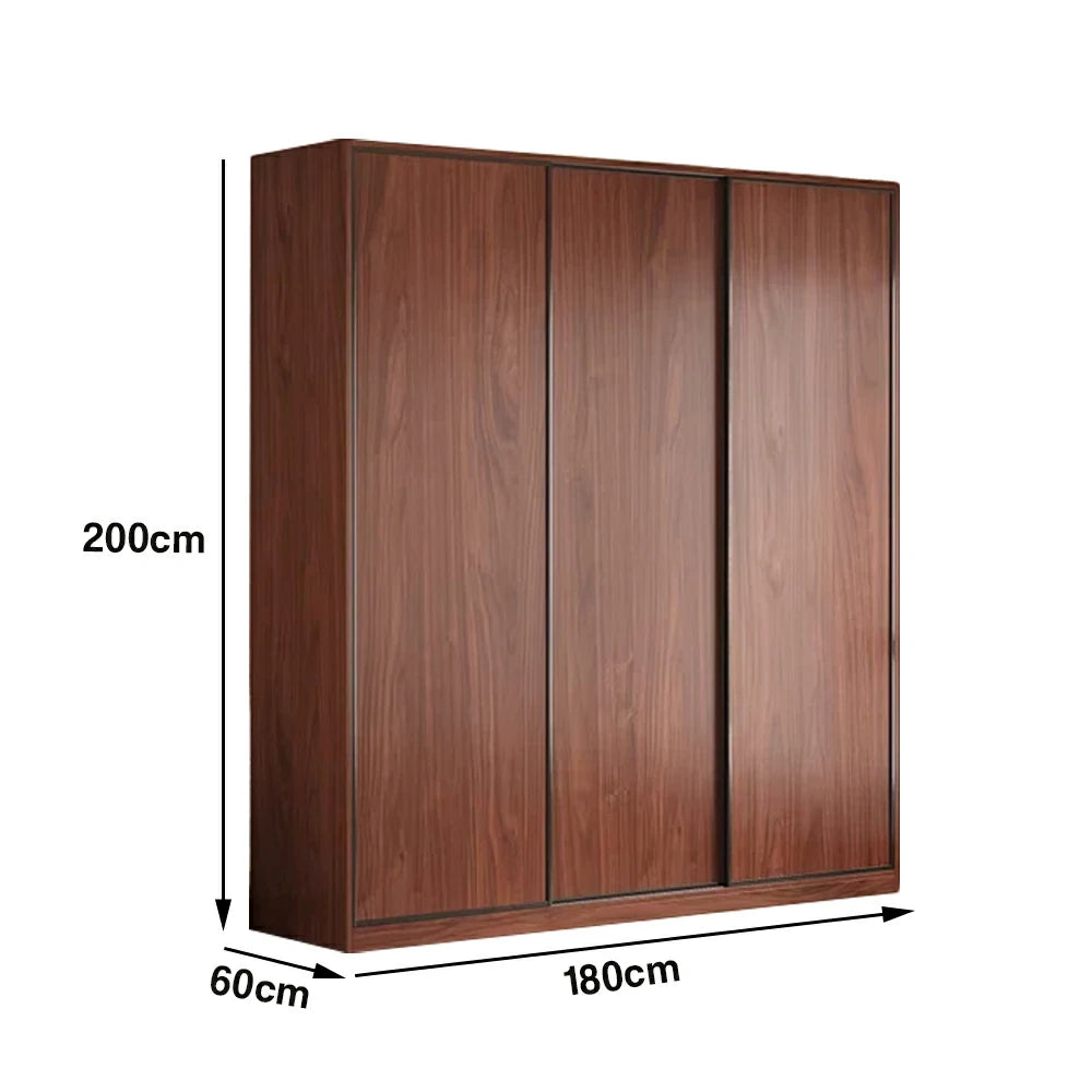 LIVARA 180/200cm Sliding Door Wardrobe - Space-Saving Design with Solid Oak Construction, Quiet Glide Tracks & Heavy-Duty Hanging Rail - Walnut