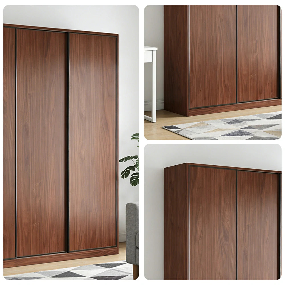 LIVARA 180/200cm Sliding Door Wardrobe - Space-Saving Design with Solid Oak Construction, Quiet Glide Tracks & Heavy-Duty Hanging Rail - Walnut