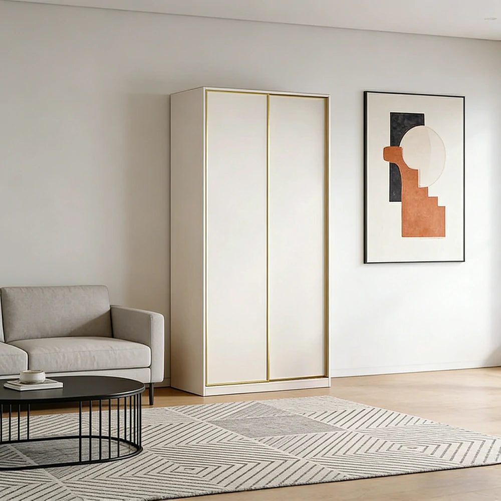 LIVARA 100/120cm Sliding Door Wardrobe - Space-Saving Design with Solid Oak Construction, Quiet Glide Tracks & Heavy-Duty Hanging Rail - White