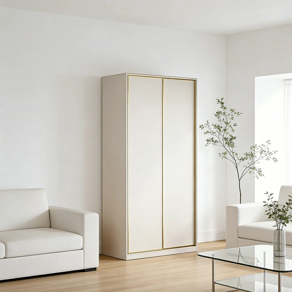LIVARA 100/120cm Sliding Door Wardrobe - Space-Saving Design with Solid Oak Construction, Quiet Glide Tracks & Heavy-Duty Hanging Rail - White
