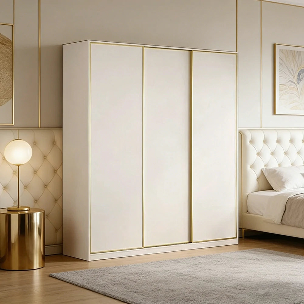 LIVARA 180/200cm Sliding Door Wardrobe - Space-Saving Design with Solid Oak Construction, Quiet Glide Tracks & Heavy-Duty Hanging Rail - White