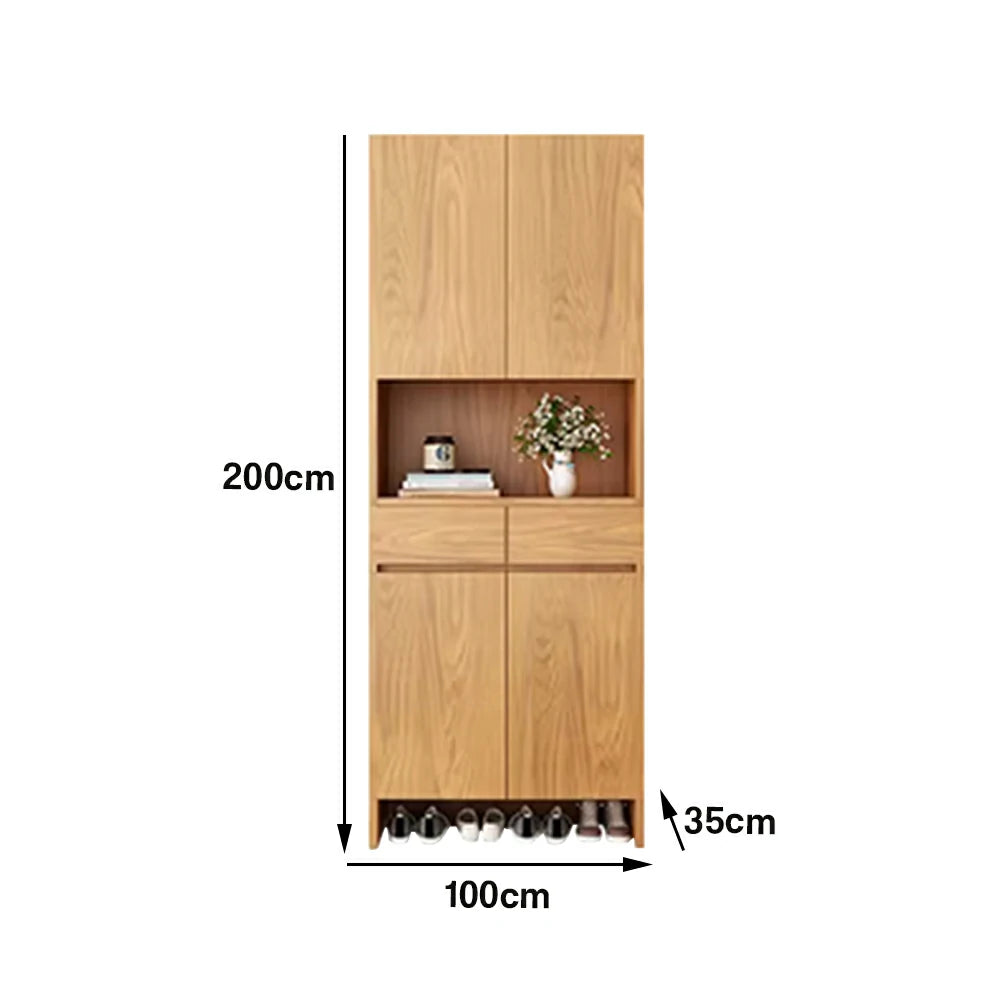 LIVARA 80/100cm Storage Cabinet - Multi-Shelf & Drawer Organiser with Eco Solid Wood Panels, Slim 35cm Depth & Flush Wall Design