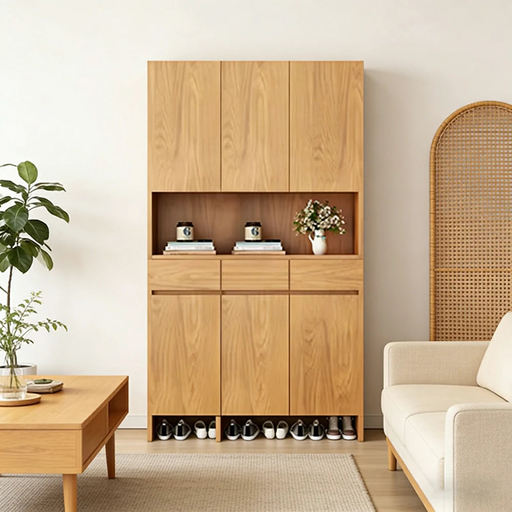 LIVARA 120cm Storage Cabinet - Multi-Shelf & Drawer Organiser with Eco Solid Wood Panels, Slim 35cm Depth & Flush Wall Design