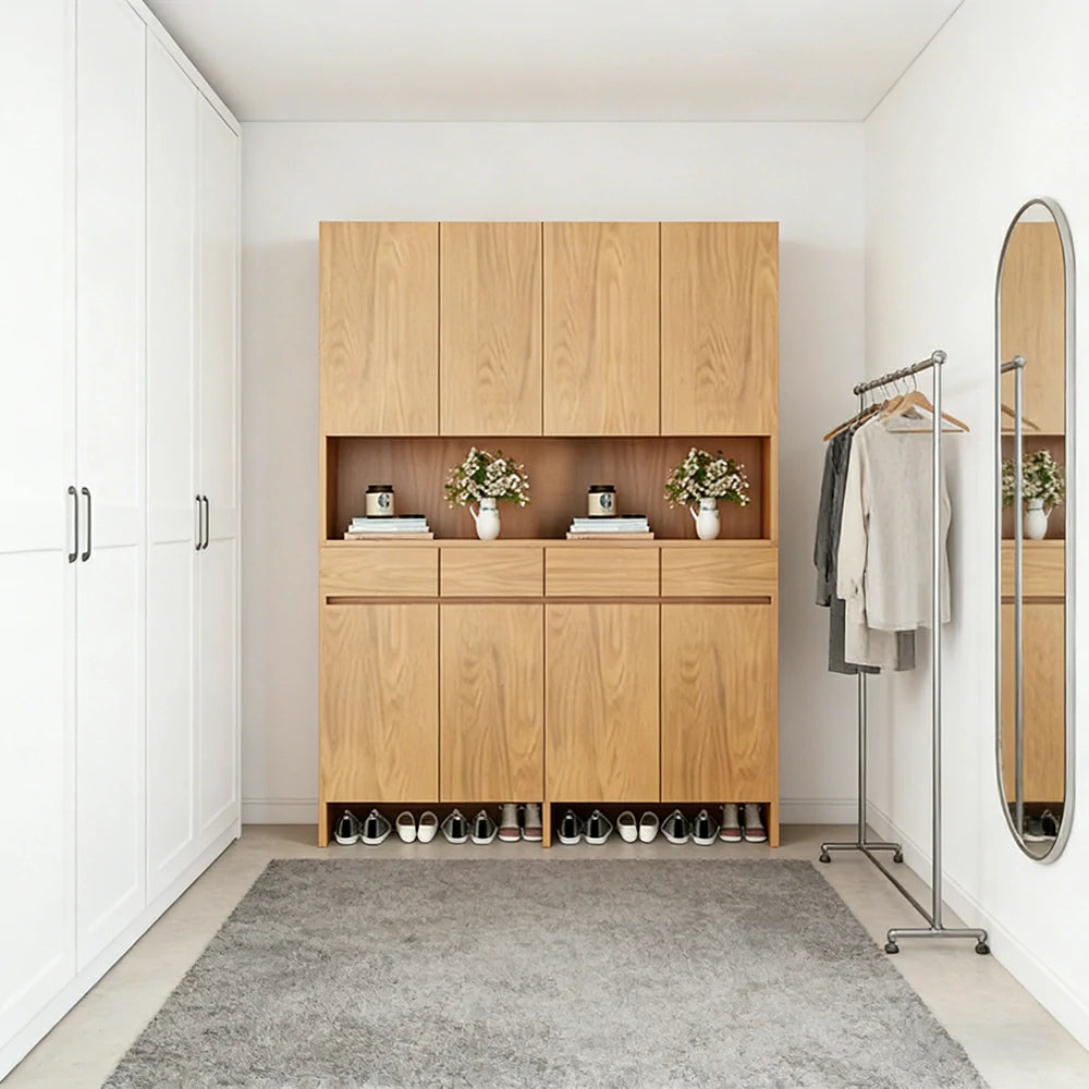 LIVARA 140/160cm Storage Cabinet - Multi-Shelf & Drawer Organiser with Eco Solid Wood Panels, Slim 35cm Depth & Flush Wall Design