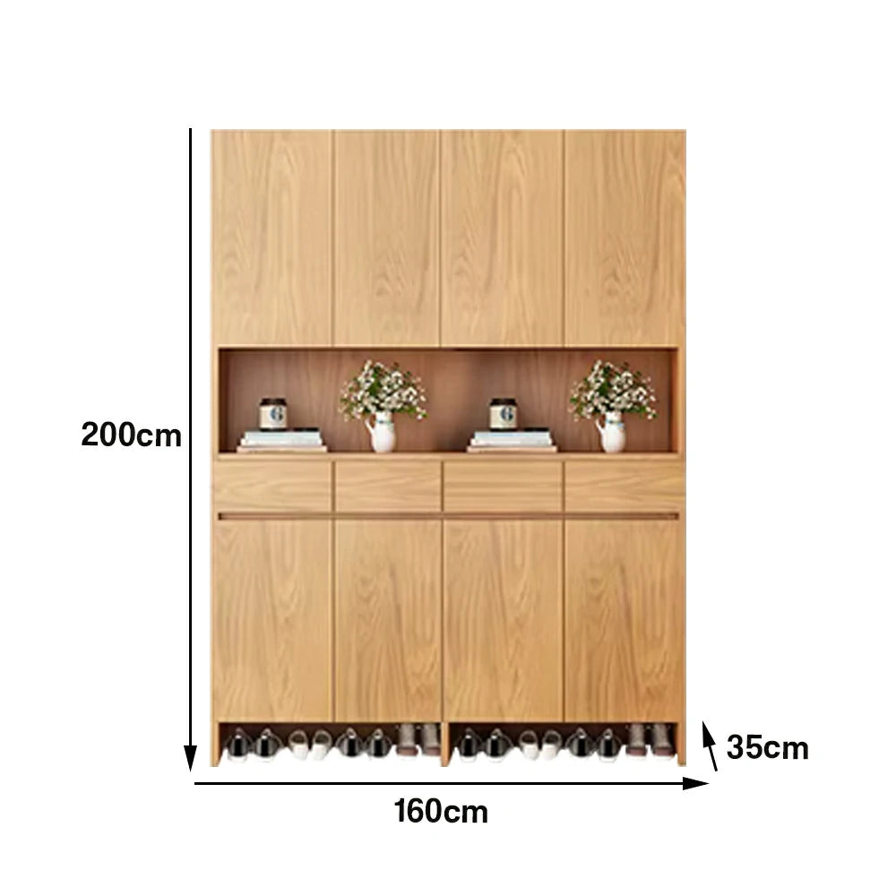 LIVARA 140/160cm Storage Cabinet - Multi-Shelf & Drawer Organiser with Eco Solid Wood Panels, Slim 35cm Depth & Flush Wall Design