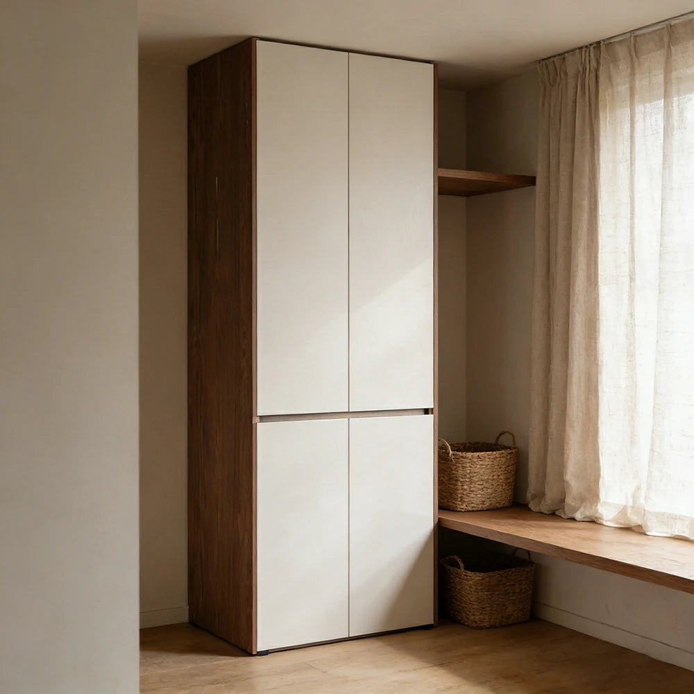 LIVARA 80cm Solid Wood Wardrobe Cabinet - Full Height Storage with Hanging Space & Drawers, Durable Thick Wood Design