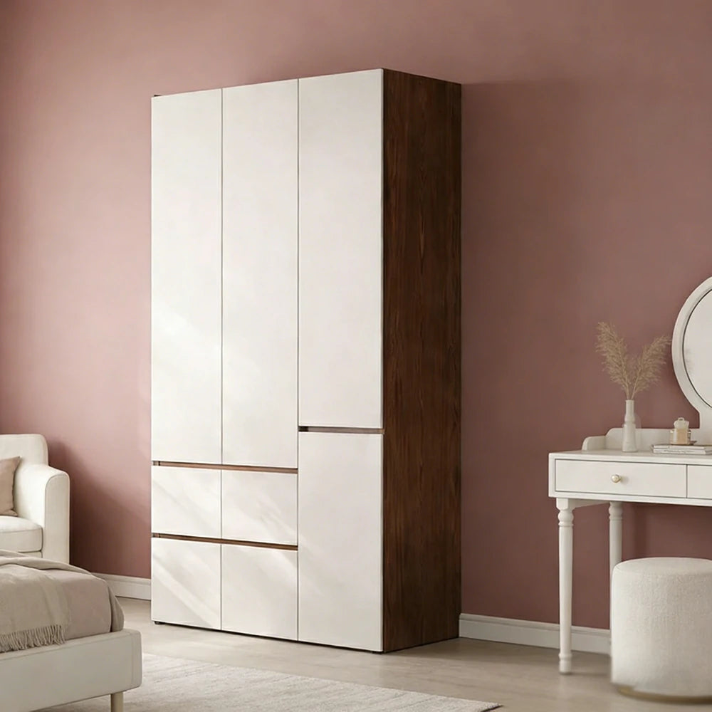 LIVARA 120cm Solid Wood Wardrobe Cabinet - Full Height Storage with Hanging Space & Drawers, Durable Thick Wood Design