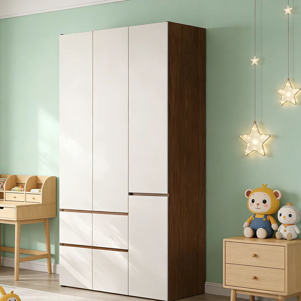 LIVARA 120cm Solid Wood Wardrobe Cabinet - Full Height Storage with Hanging Space & Drawers, Durable Thick Wood Design