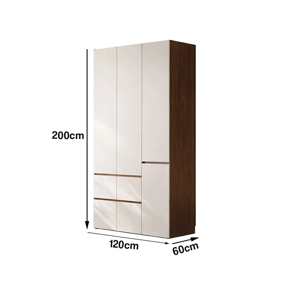 LIVARA 120cm Solid Wood Wardrobe Cabinet - Full Height Storage with Hanging Space & Drawers, Durable Thick Wood Design