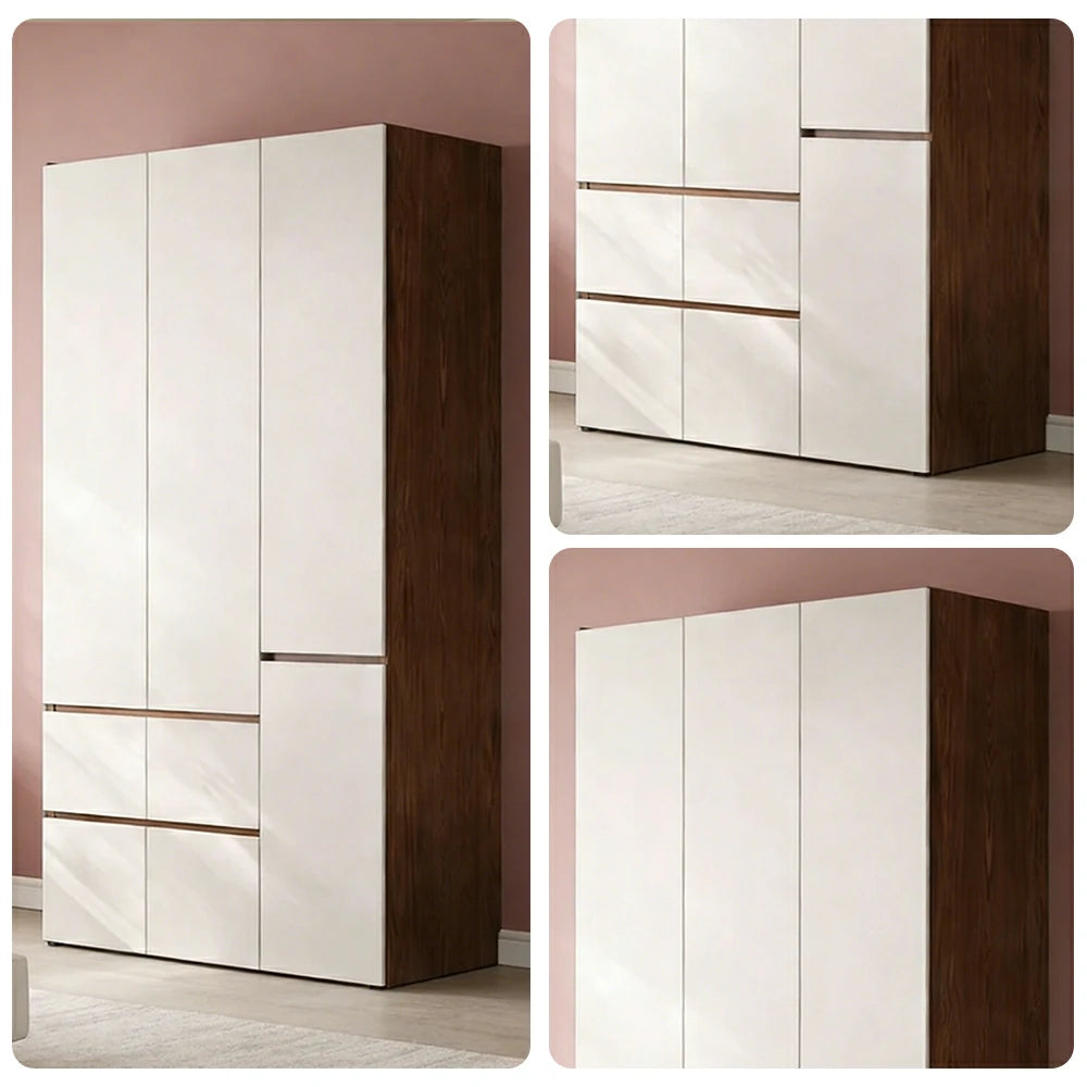 LIVARA 120cm Solid Wood Wardrobe Cabinet - Full Height Storage with Hanging Space & Drawers, Durable Thick Wood Design