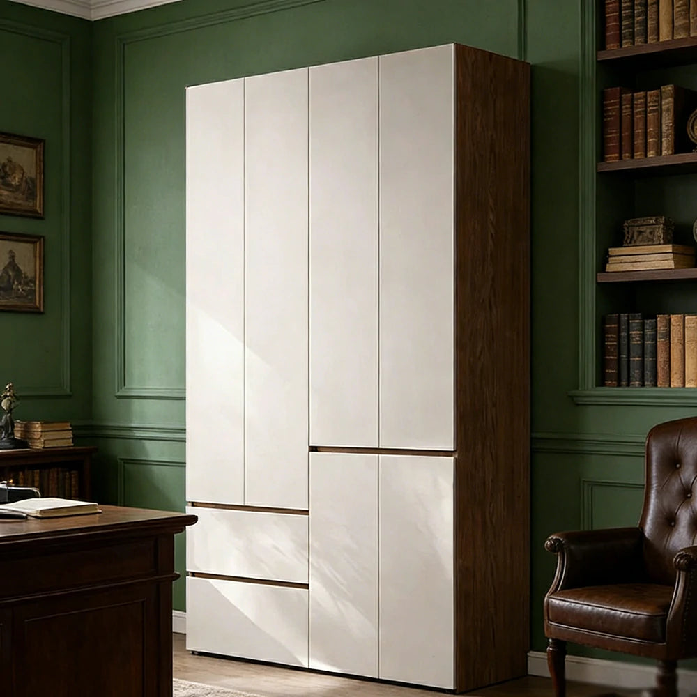 LIVARA 140/160cm Solid Wood Wardrobe Cabinet - Full Height Storage with Hanging Space & Drawers, Durable Thick Wood Design