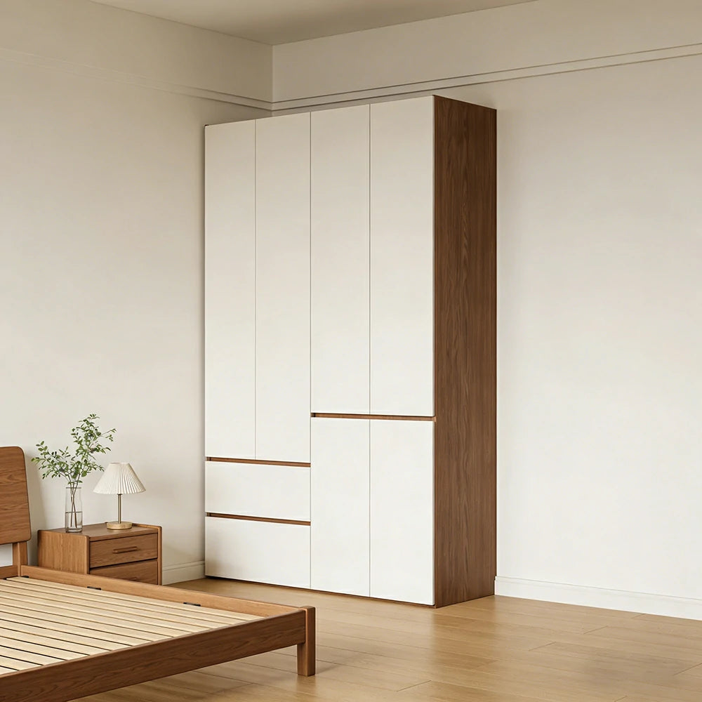 LIVARA 140/160cm Solid Wood Wardrobe Cabinet - Full Height Storage with Hanging Space & Drawers, Durable Thick Wood Design