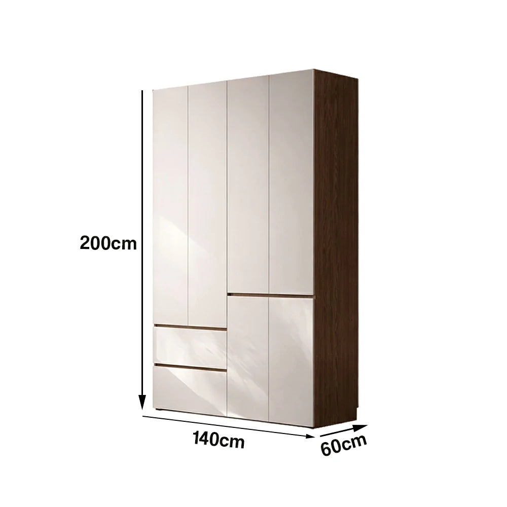 LIVARA 140/160cm Solid Wood Wardrobe Cabinet - Full Height Storage with Hanging Space & Drawers, Durable Thick Wood Design