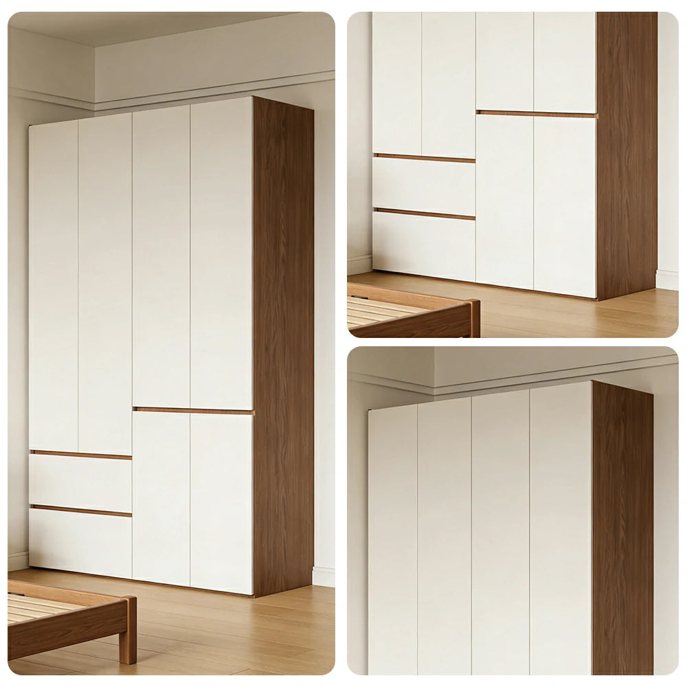 LIVARA 140/160cm Solid Wood Wardrobe Cabinet - Full Height Storage with Hanging Space & Drawers, Durable Thick Wood Design