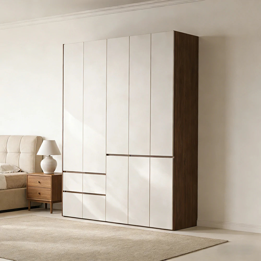 LIVARA 180/200cm Solid Wood Wardrobe Cabinet - Full Height Storage with Hanging Space & Drawers, Durable Thick Wood Design