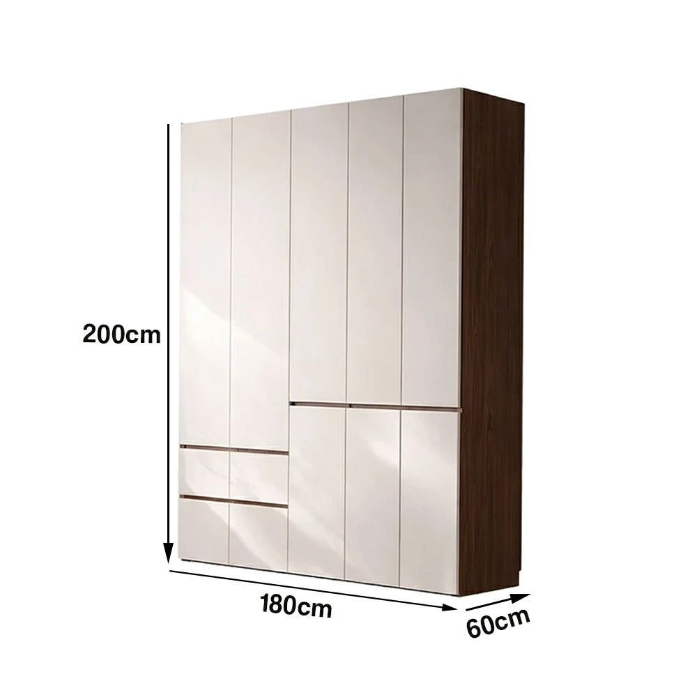 LIVARA 180/200cm Solid Wood Wardrobe Cabinet - Full Height Storage with Hanging Space & Drawers, Durable Thick Wood Design