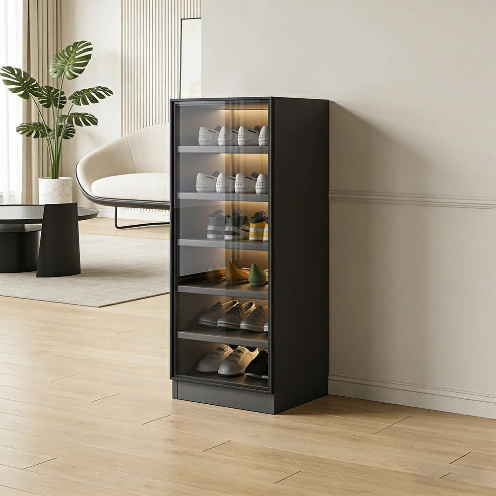 LIVARA 40/80cm Shoe Cabinet - Push Open Storage Cabinet with Adjustable Shelves, Tempered Glass Panels & Aluminium Alloy Frame