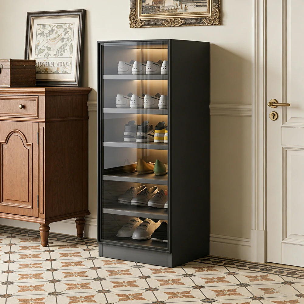 LIVARA 40/80cm Shoe Cabinet - Push Open Storage Cabinet with Adjustable Shelves, Tempered Glass Panels & Aluminium Alloy Frame