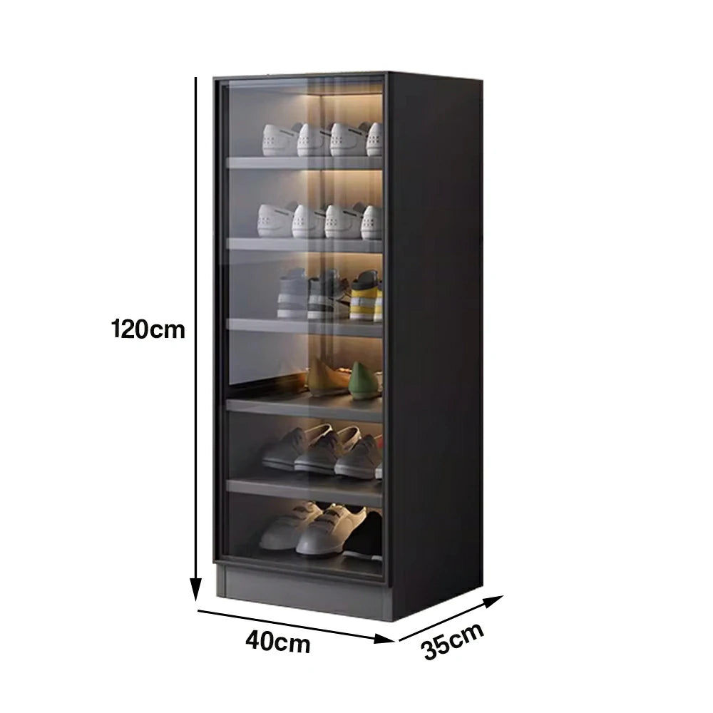 LIVARA 40/80cm Shoe Cabinet - Push Open Storage Cabinet with Adjustable Shelves, Tempered Glass Panels & Aluminium Alloy Frame