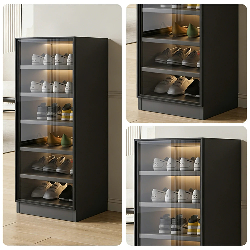 LIVARA 40/80cm Shoe Cabinet - Push Open Storage Cabinet with Adjustable Shelves, Tempered Glass Panels & Aluminium Alloy Frame