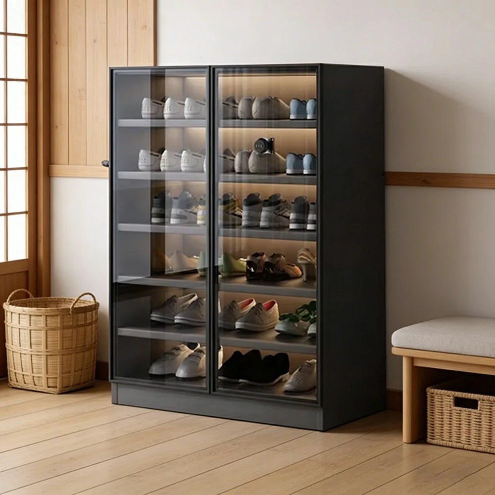LIVARA 40/80cm Shoe Cabinet - Push Open Storage Cabinet with Adjustable Shelves, Tempered Glass Panels & Aluminium Alloy Frame