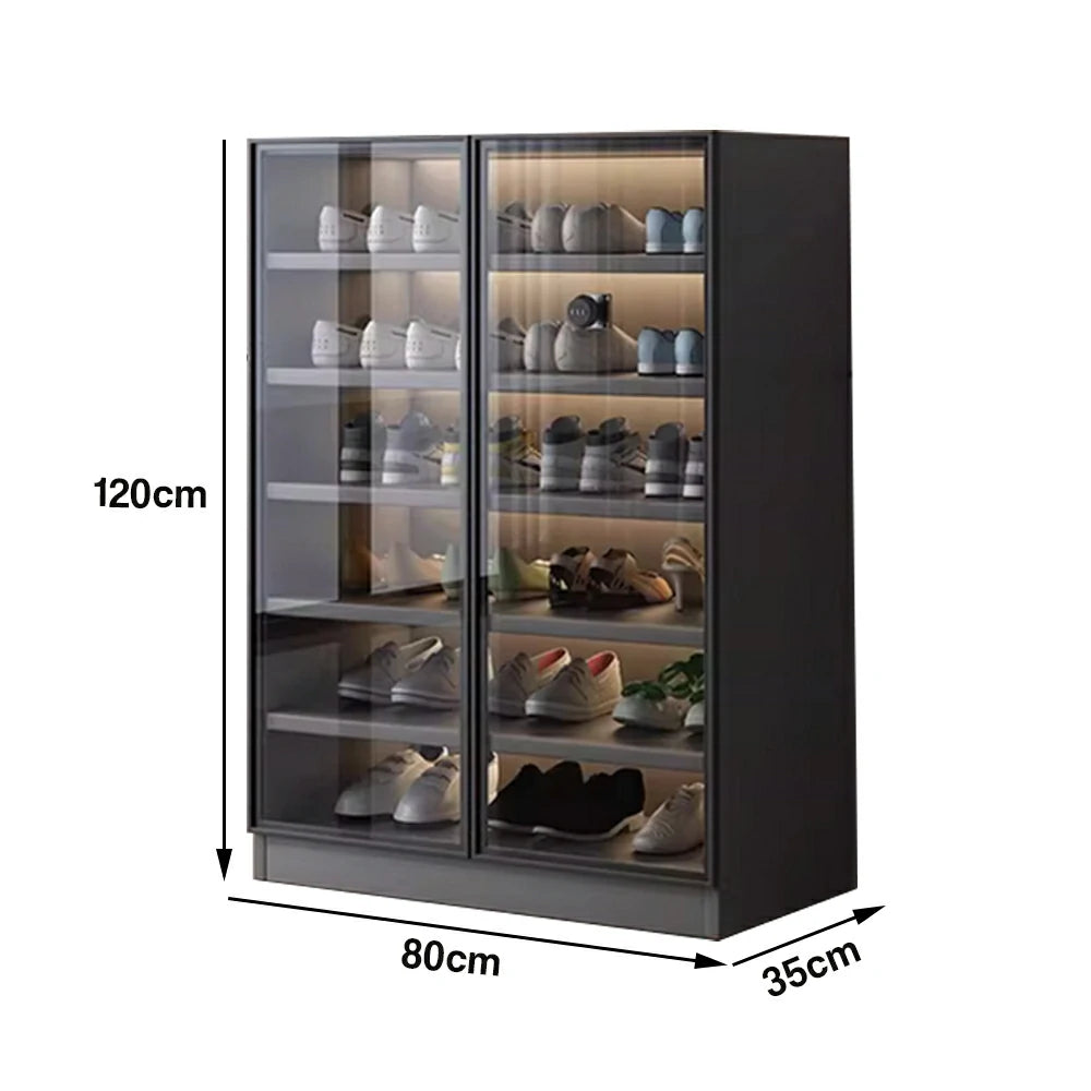 LIVARA 40/80cm Shoe Cabinet - Push Open Storage Cabinet with Adjustable Shelves, Tempered Glass Panels & Aluminium Alloy Frame