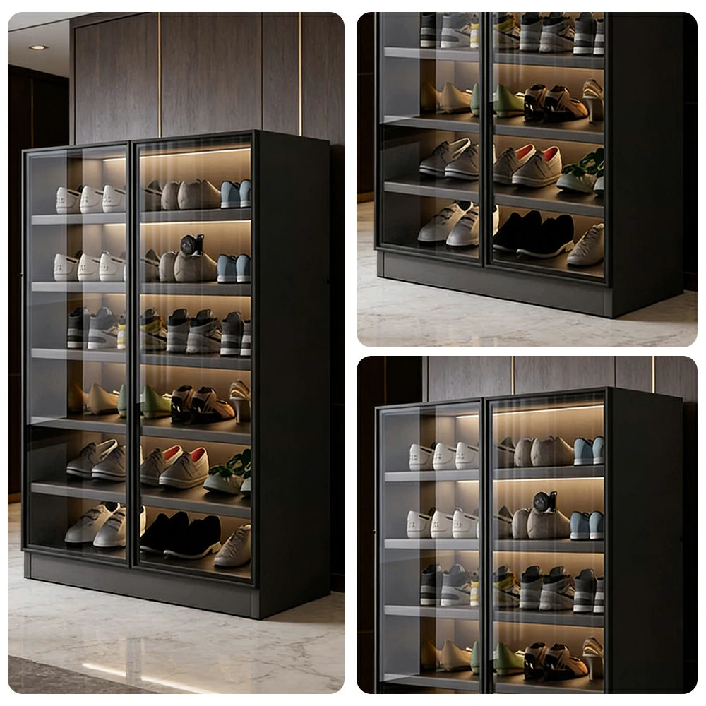 LIVARA 40/80cm Shoe Cabinet - Push Open Storage Cabinet with Adjustable Shelves, Tempered Glass Panels & Aluminium Alloy Frame