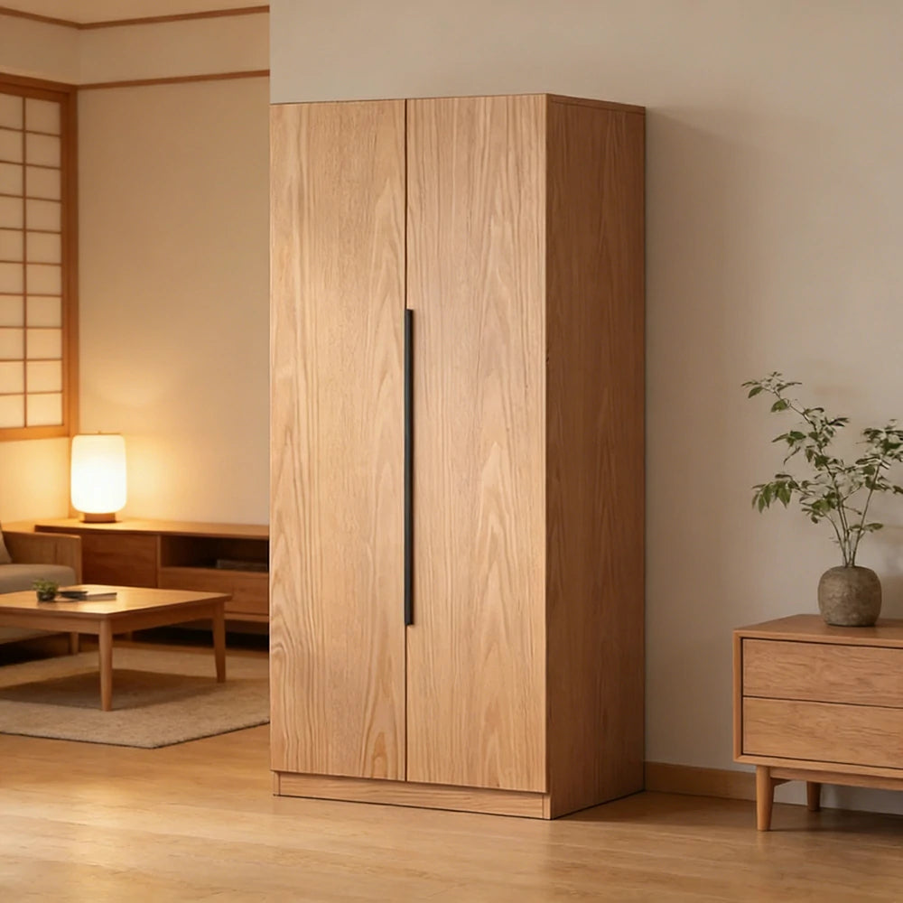 LIVARA 80cm Solid Wood Wardrobe Cabinet - Deep 60cm Storage with Heavy Duty Hanging Rail, FAS Grade Oak Durable Floor Standing Design - Wood