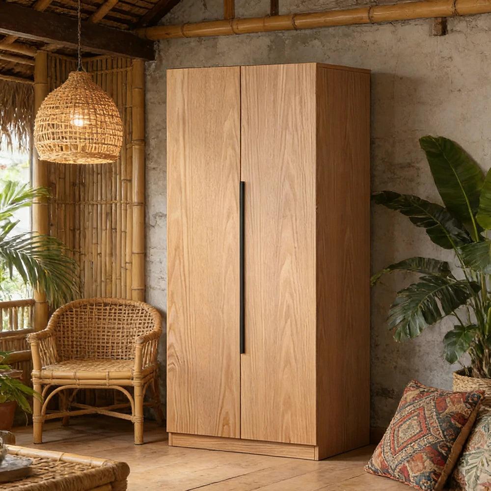 LIVARA 80cm Solid Wood Wardrobe Cabinet - Deep 60cm Storage with Heavy Duty Hanging Rail, FAS Grade Oak Durable Floor Standing Design - Wood