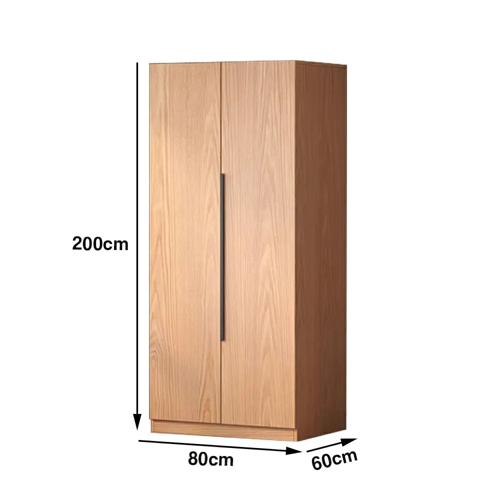 LIVARA 80cm Solid Wood Wardrobe Cabinet - Deep 60cm Storage with Heavy Duty Hanging Rail, FAS Grade Oak Durable Floor Standing Design - Wood