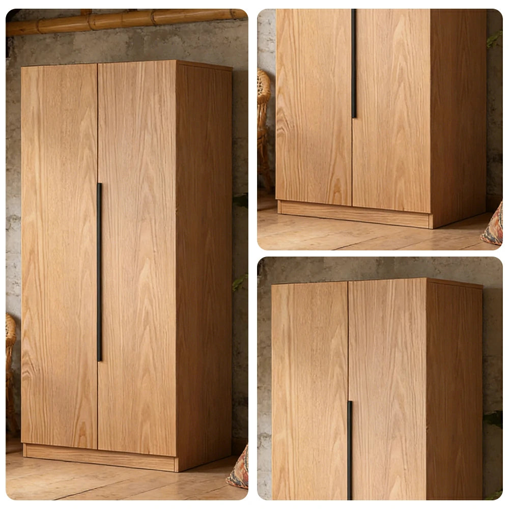 LIVARA 80cm Solid Wood Wardrobe Cabinet - Deep 60cm Storage with Heavy Duty Hanging Rail, FAS Grade Oak Durable Floor Standing Design - Wood