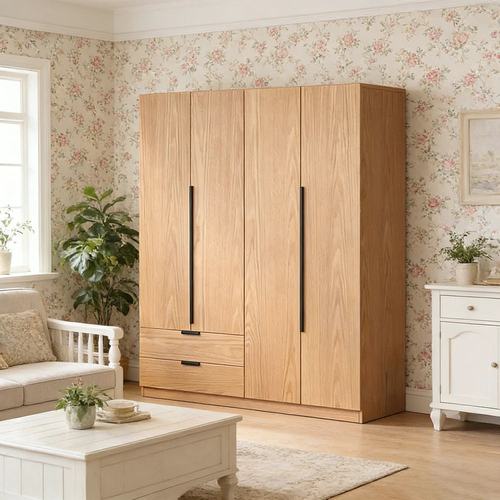 LIVARA 140/160cm Solid Wood Wardrobe Cabinet - Deep 60cm Storage with Heavy Duty Hanging Rail, FAS Grade Oak Durable Floor Standing Design - Wood