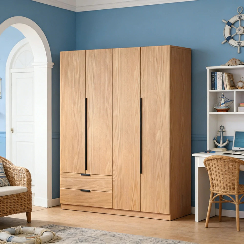 LIVARA 140/160cm Solid Wood Wardrobe Cabinet - Deep 60cm Storage with Heavy Duty Hanging Rail, FAS Grade Oak Durable Floor Standing Design - Wood