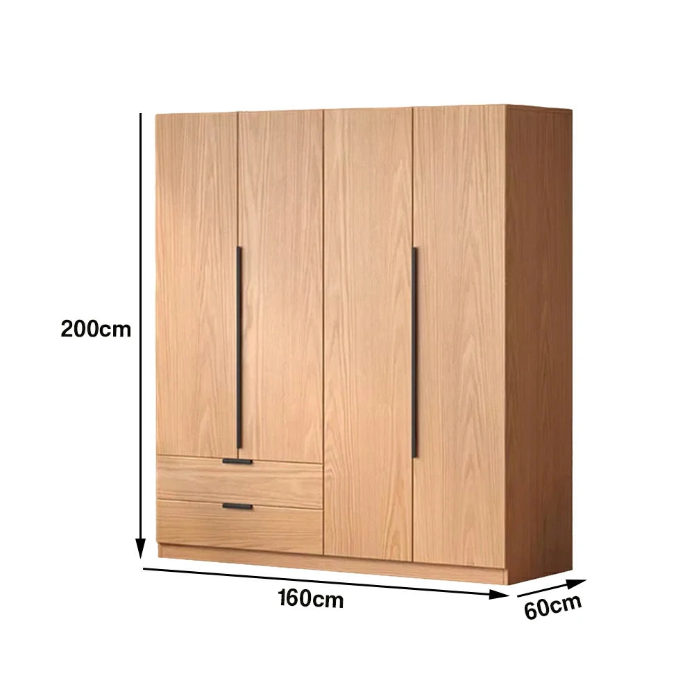 LIVARA 140/160cm Solid Wood Wardrobe Cabinet - Deep 60cm Storage with Heavy Duty Hanging Rail, FAS Grade Oak Durable Floor Standing Design - Wood