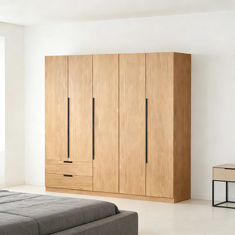 LIVARA 200cm Solid Wood Wardrobe Cabinet - Deep 60cm Storage with Heavy Duty Hanging Rail, FAS Grade Oak Durable Floor Standing Design - Wood