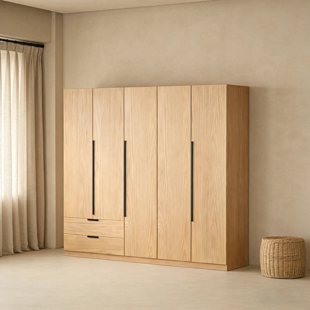 LIVARA 200cm Solid Wood Wardrobe Cabinet - Deep 60cm Storage with Heavy Duty Hanging Rail, FAS Grade Oak Durable Floor Standing Design - Wood