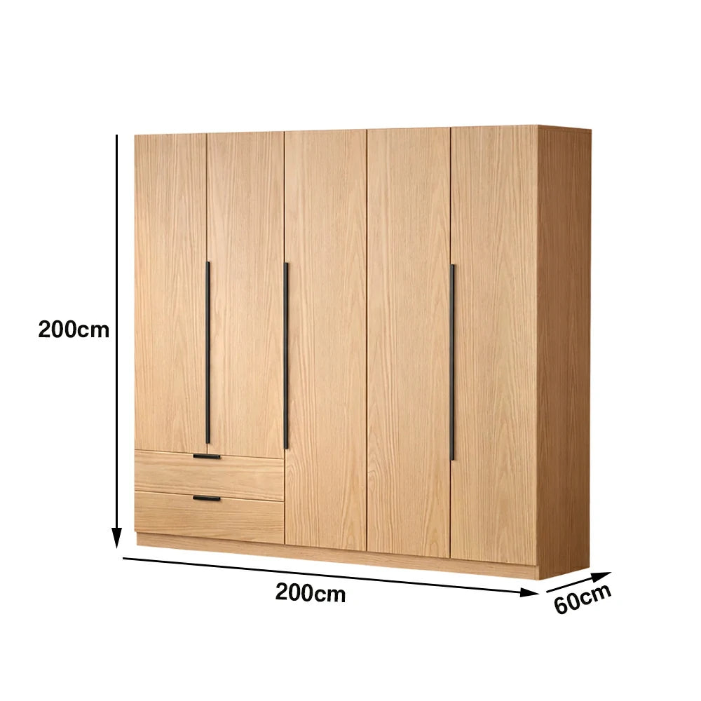 LIVARA 200cm Solid Wood Wardrobe Cabinet - Deep 60cm Storage with Heavy Duty Hanging Rail, FAS Grade Oak Durable Floor Standing Design - Wood