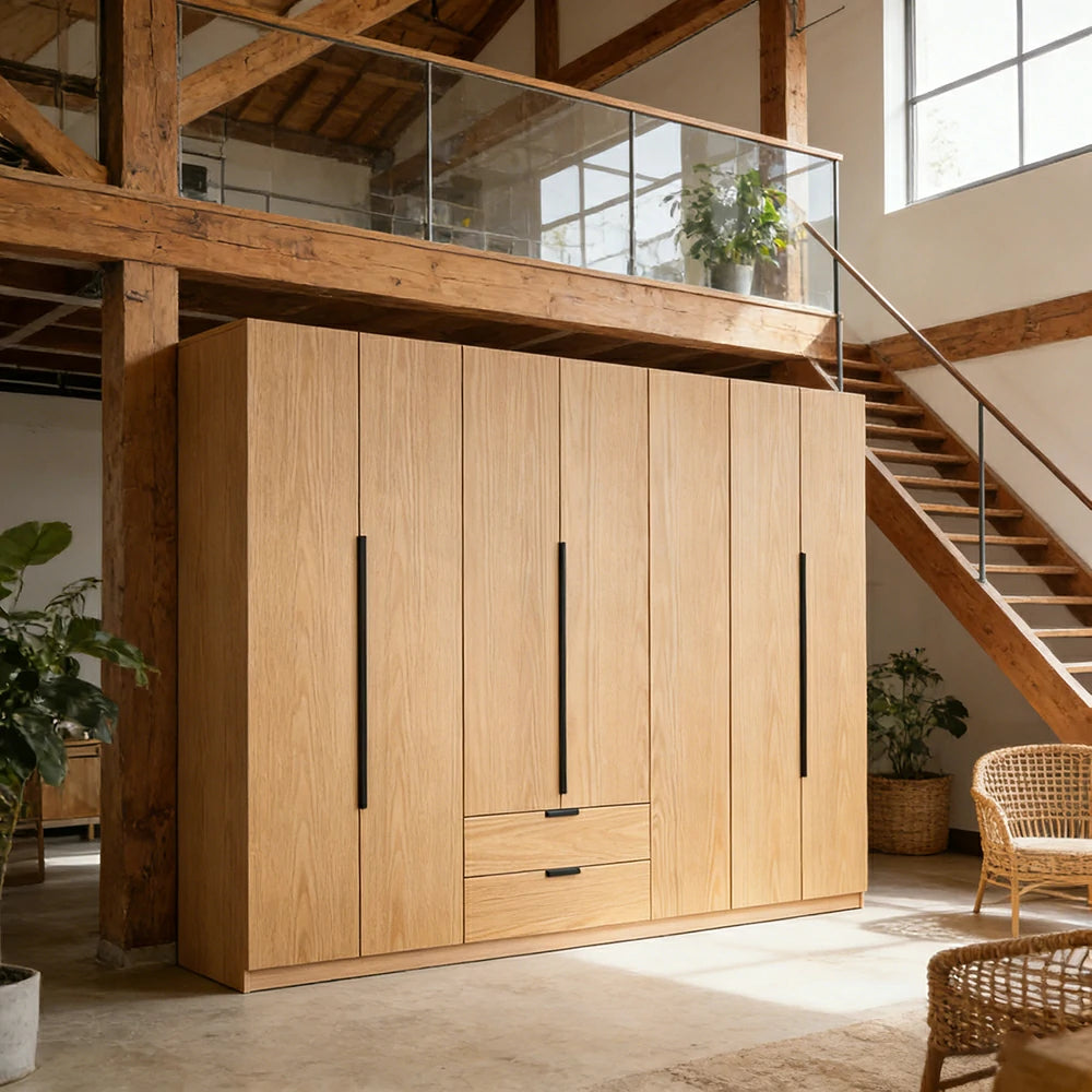 LIVARA 220/240cm Solid Wood Wardrobe Cabinet - Deep 60cm Storage with Heavy Duty Hanging Rail, FAS Grade Oak Durable Floor Standing Design - Wood