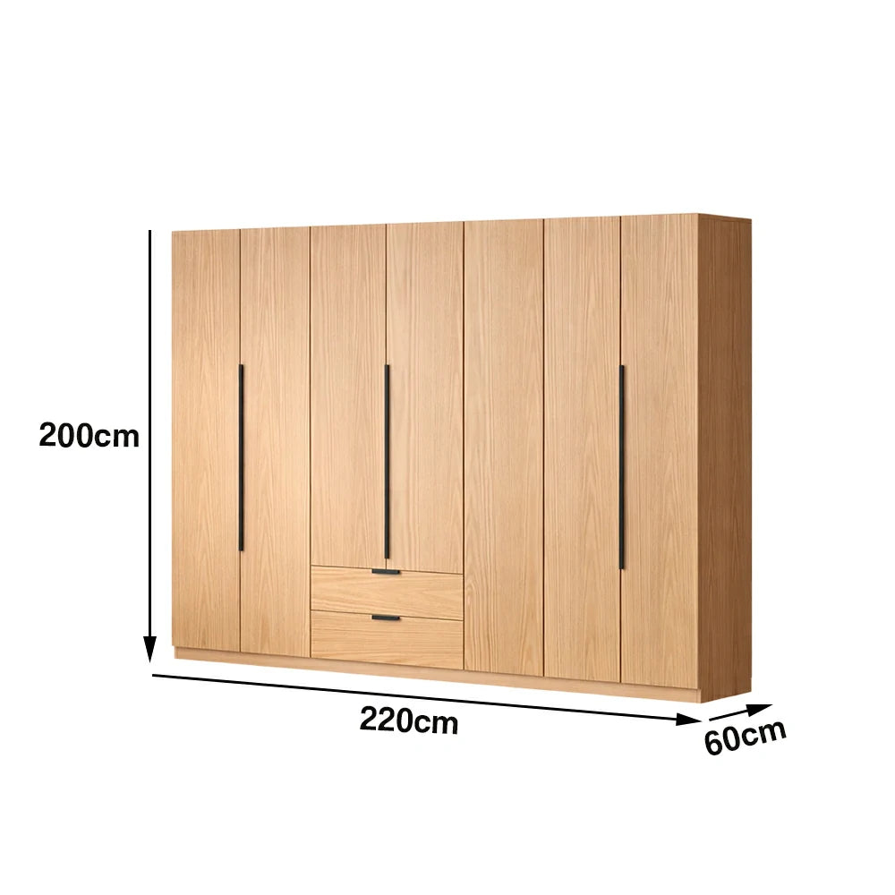 LIVARA 220/240cm Solid Wood Wardrobe Cabinet - Deep 60cm Storage with Heavy Duty Hanging Rail, FAS Grade Oak Durable Floor Standing Design - Wood