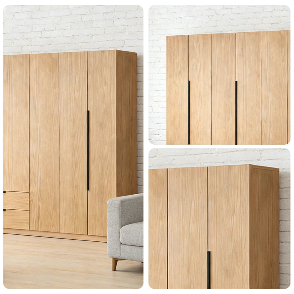 LIVARA 220/240cm Solid Wood Wardrobe Cabinet - Deep 60cm Storage with Heavy Duty Hanging Rail, FAS Grade Oak Durable Floor Standing Design - Wood