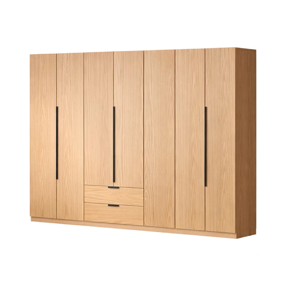 LIVARA 220/240cm Solid Wood Wardrobe Cabinet - Deep 60cm Storage with Heavy Duty Hanging Rail, FAS Grade Oak Durable Floor Standing Design - Wood