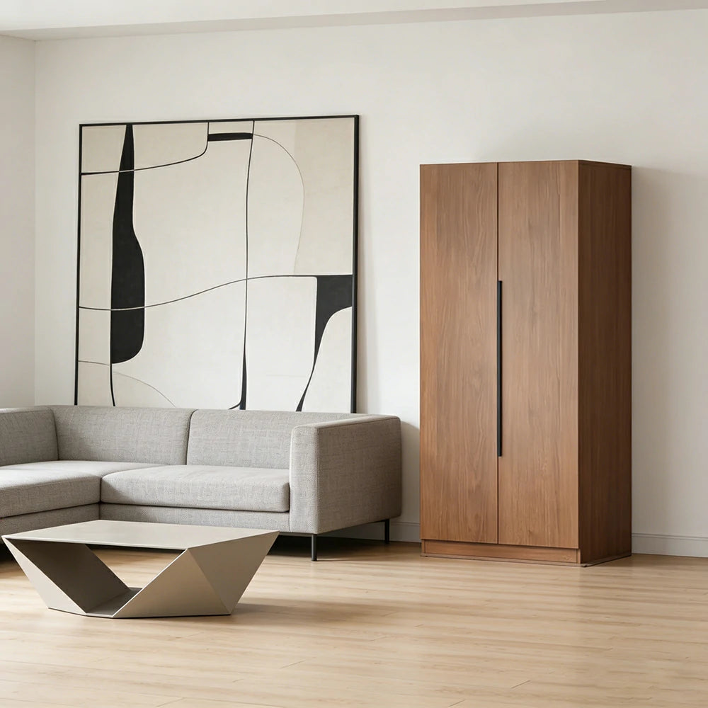 LIVARA 80cm Solid Wood Wardrobe Cabinet - Deep 60cm Storage with Heavy Duty Hanging Rail, FAS Grade Oak Durable Floor Standing Design - Walnut