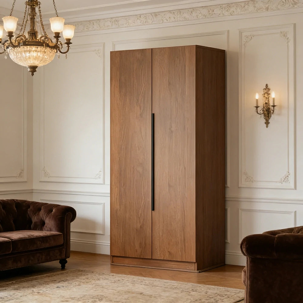 LIVARA 80cm Solid Wood Wardrobe Cabinet - Deep 60cm Storage with Heavy Duty Hanging Rail, FAS Grade Oak Durable Floor Standing Design - Walnut