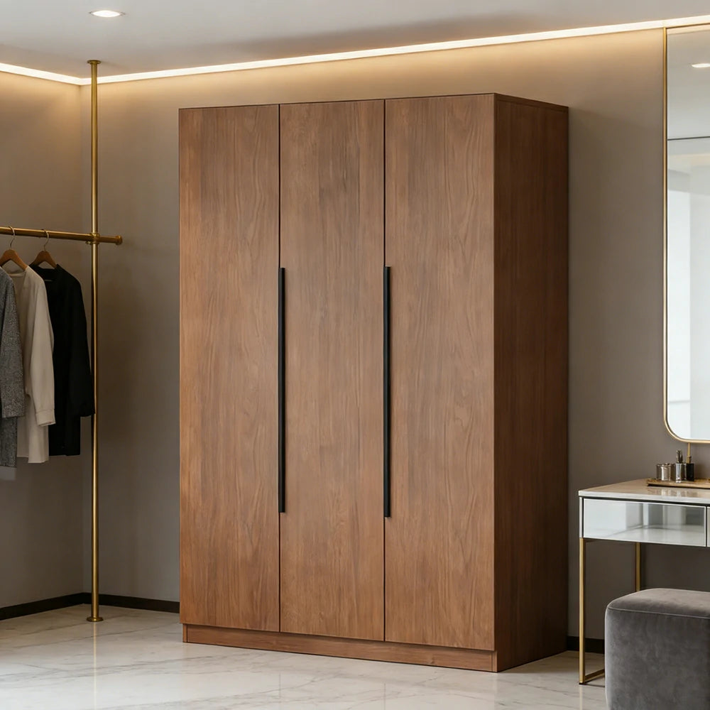 LIVARA 120cm Solid Wood Wardrobe Cabinet - Deep 60cm Storage with Heavy Duty Hanging Rail, FAS Grade Oak Durable Floor Standing Design - Walnut