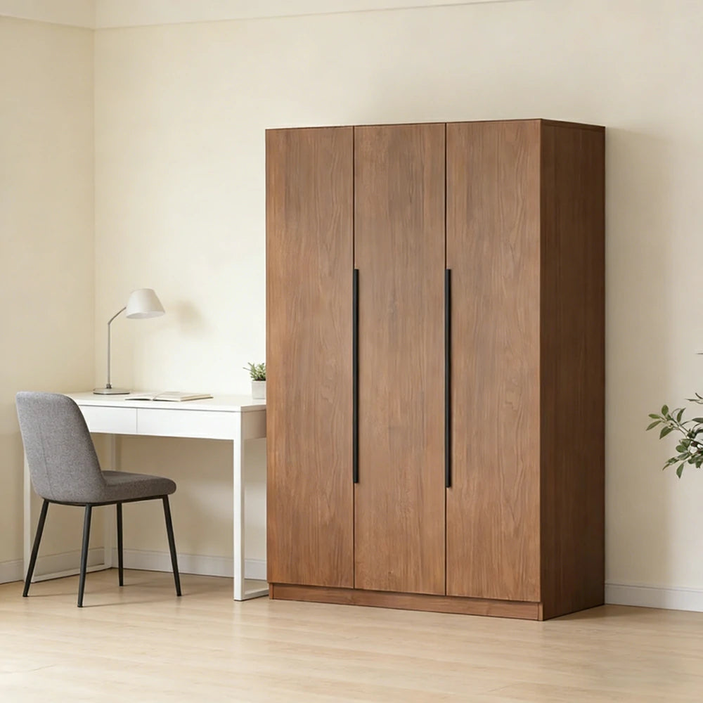 LIVARA 120cm Solid Wood Wardrobe Cabinet - Deep 60cm Storage with Heavy Duty Hanging Rail, FAS Grade Oak Durable Floor Standing Design - Walnut