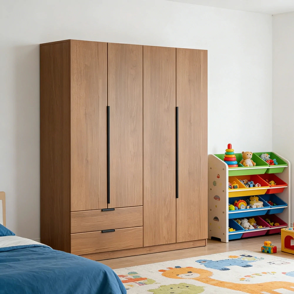 LIVARA 140/160cm Solid Wood Wardrobe Cabinet - Deep 60cm Storage with Heavy Duty Hanging Rail, FAS Grade Oak Durable Floor Standing Design - Walnut