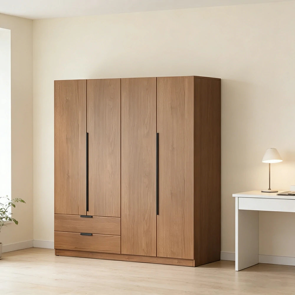 LIVARA 140/160cm Solid Wood Wardrobe Cabinet - Deep 60cm Storage with Heavy Duty Hanging Rail, FAS Grade Oak Durable Floor Standing Design - Walnut