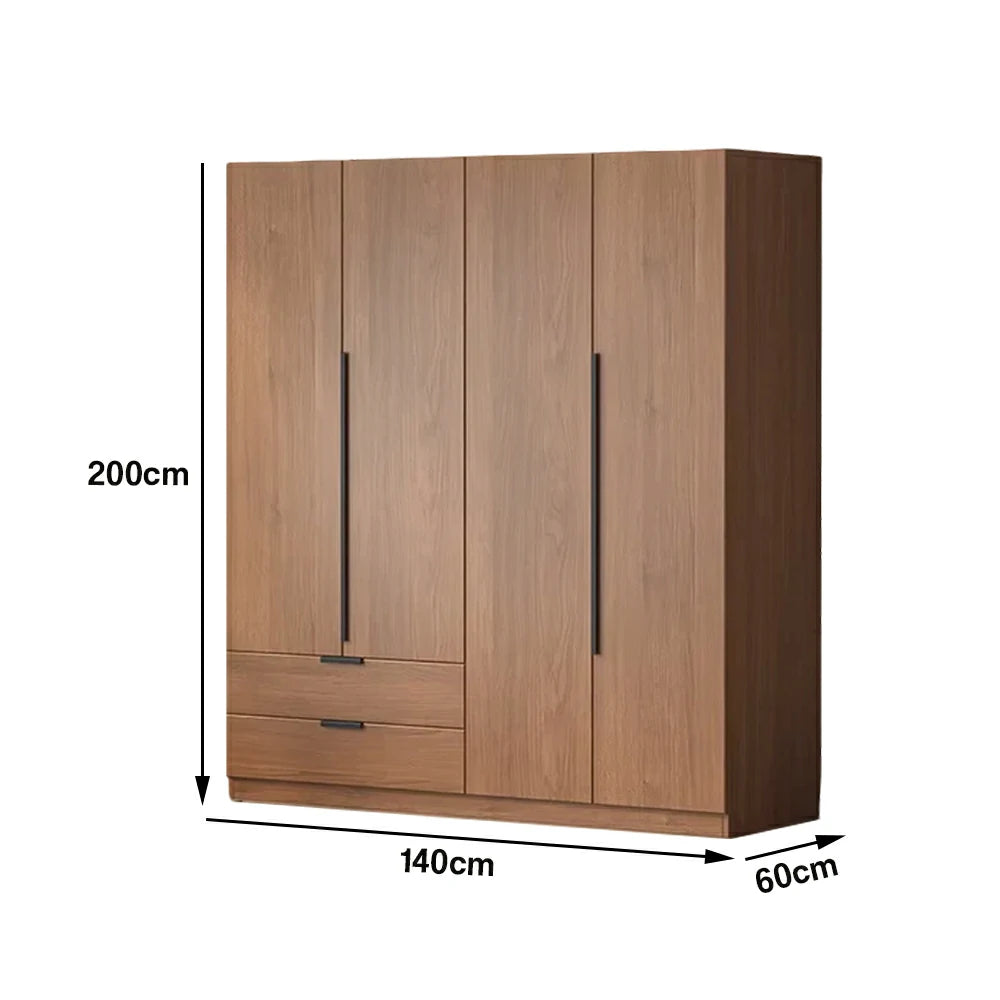 LIVARA 140/160cm Solid Wood Wardrobe Cabinet - Deep 60cm Storage with Heavy Duty Hanging Rail, FAS Grade Oak Durable Floor Standing Design - Walnut